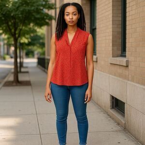 Carolina Belle  Sleeveless Blouse Button Up V-Neck Top
